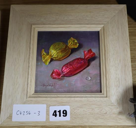 Raymond Campbell, oil on panel, Sweet Treat, signed, 11 x 11cm
